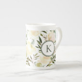 Aquarell Romantische Blumengrün und Weiß Porzellantasse (Vorderseite Rechts)