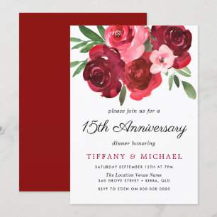 Aquarell romantische rote Rosen 15. Hochzeitstag Einladung