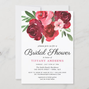 Aquarell romantische rote Rosen Brautparty Einladung