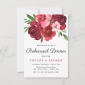 Aquarell Romantische Rote Rosen Probe Abendessen Einladung (Vorderseite)