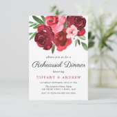 Aquarell Romantische Rote Rosen Probe Abendessen Einladung (Stehend Vorderseite)