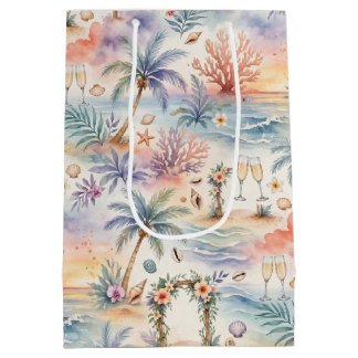 Aquarell Romantische Tropische Hochzeit Sonnenunte Mittlere Geschenktüte