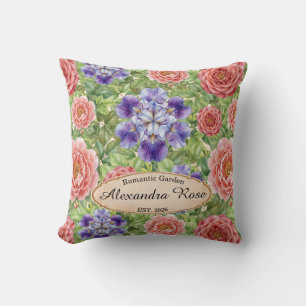 Aquarell Romantischer Garten Rose Iris Pfingstrose Kissen