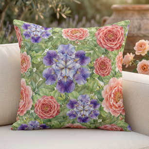 Aquarell Romantischer Garten Rose Iris Pfingstrose Kissen