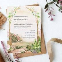 Aquarell Romantischer Gartenbogen Hochzeit im Frei