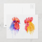 Aquarell Rooster Portrait 2 Hahn Postkarte (Vorne/Hinten)