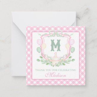 Aquarell-Rosa 1. Geburtstags-Monogramm-Wappen-Part Mitteilungskarte