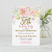 Aquarell Rosa 80. Geburtstag Einladung (Stehend Vorderseite)