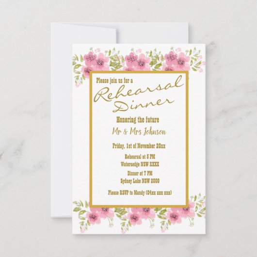 Aquarell Rosa Anemone Probe Abendessen Einladung (Vorderseite)