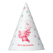 Aquarell Rosa Axolotl Geburtstag Partyhütchen (Vorderseite)