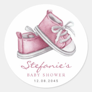 Aquarell-Rosa-Babyschühchen-Baby Shower Runder Aufkleber