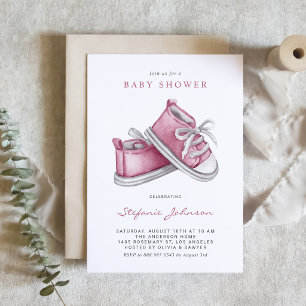 Aquarell-Rosa-Babyschühchen-QR-Code-Baby-Shower Einladung