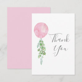 Aquarell Rosa Ballon Eukalyptus Grüne Dankeskarte