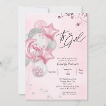 Aquarell-Rosa-Balloons It's A Girl Baby-Shower