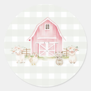 Aquarell-Rosa-Bauernhoftier-Babyshower-Aufkleber Runder Aufkleber