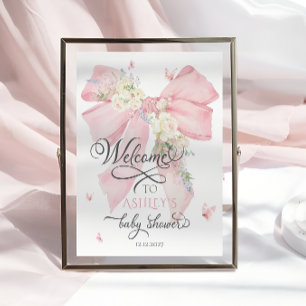 Aquarell Rosa Bläserbow Babydusche Willkommen Poster