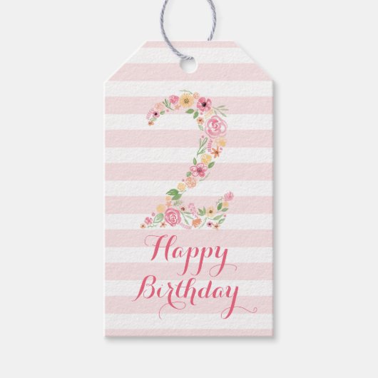 Aquarell Rosa Bläserne ZWEI JAHRE Geschenkanhänger (Vorderseite)