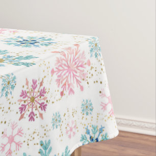 Aquarell Rosa, Blau & Gold Winter-Schneeflocken Tischdecke