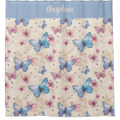 Aquarell-Rosa-Blau-Schmetterling-Mustername Duschvorhang (Vorderseite)