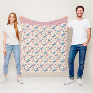Aquarell-Rosa-Blau-Schmetterlingsmuster Name Fleecedecke