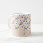 Aquarell-Rosa-Blau-Schmetterlingsmustername  Kaffeetasse (Vorderseite Links)