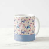 Aquarell-Rosa-Blau-Schmetterlingsmustername Kaffeetasse (VorderseiteRechts)