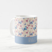 Aquarell-Rosa-Blau-Schmetterlingsmustername Kaffeetasse (Vorderseite Links)