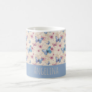 Aquarell-Rosa-Blau-Schmetterlingsmustername  Kaffeetasse