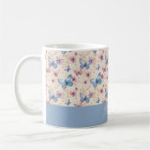 Aquarell-Rosa-Blau-Schmetterlingsmustername Kaffeetasse (Links)