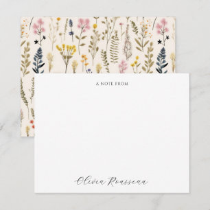 Aquarell Rosa Blaue Wildblumen Schrift Mitteilungskarte