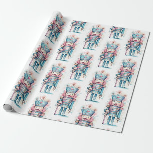 Aquarell-Rosa-Blauer Nussknacker Geschenkpapier