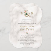 Aquarell Rosa Blume Ampere und Marmorhochzeit Einladung (Vorne/Hinten)