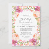 Aquarell Rosa Blume Erste Heilige Kommune Einladung (Vorderseite)