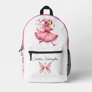 Aquarell Rosa Blume Fairy Butterfly Pilz Bedruckter Rucksack