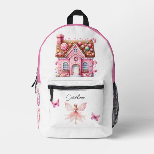 Aquarell Rosa Blume Fee House Pilz Bedruckter Rucksack (Vorderseite)