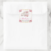 Aquarell Rosa Blume Frühlingslamm Babydusche Quadratischer Aufkleber (Tasche)