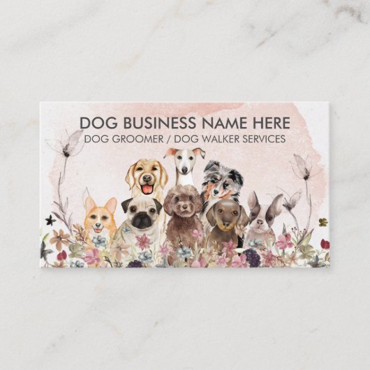 Aquarell Rosa Blume Haustiere Sitter Walker Hunde Visitenkarte (Vorderseite)