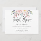 Aquarell Rosa Blume Kalligrafisches Brautparty Einladung (Vorderseite)