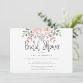 Aquarell Rosa Blume Kalligrafisches Brautparty Einladung (Stehend Vorderseite)