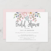 Aquarell Rosa Blume Kalligrafisches Brautparty Einladung (Vorne/Hinten)