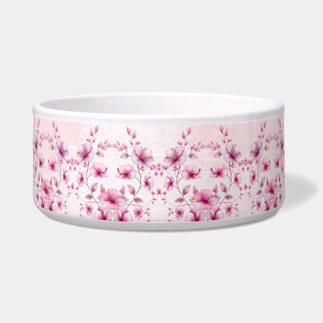 Aquarell Rosa Blume Keramik Pet Bowl Napf (Vorderseite)