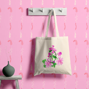 Aquarell rosa Blume mit dem Anfang. Tragetasche