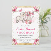 Aquarell Rosa Blume Niedlich Lamm Osterbrunch Einladung (Stehend Vorderseite)