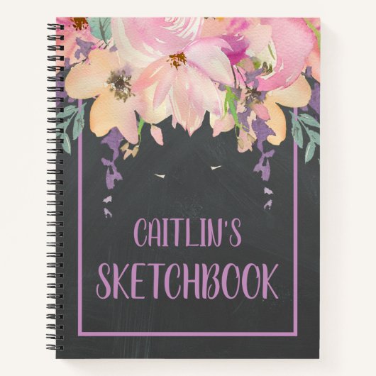 Aquarell Rosa Blume Personalisiert Sketchbook Notizblock (Vorderseite)