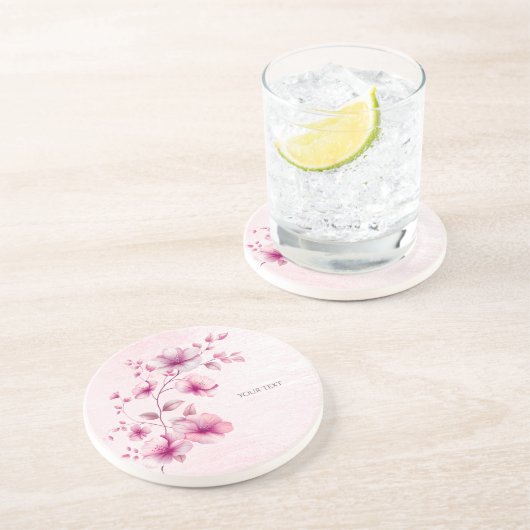 Aquarell Rosa Blume Sandstone Untersetzer (Seite)