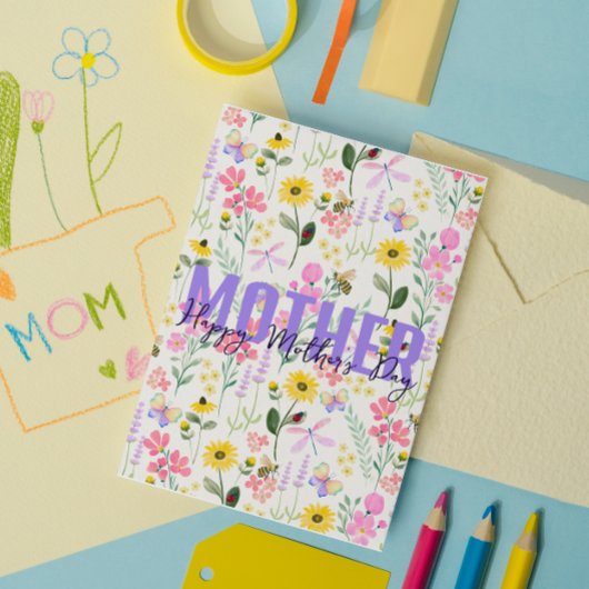 Aquarell Rosa Blume Schmetterlinge Garten Dankeskarte