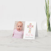 Aquarell Rosa Blume Taufe Foto Dankeskarte (Vorderseite)