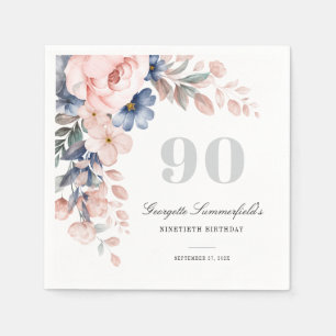Aquarell-Rosa-Blumen-90.-Geburtstagsfeier-Papier Serviette