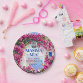 Aquarell-Rosa-Blumen-Blau-Fliesen-Disco-Kugel Pappteller (Party)