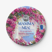 Aquarell-Rosa-Blumen-Blau-Fliesen-Disco-Kugel Pappteller (Vorderseite)